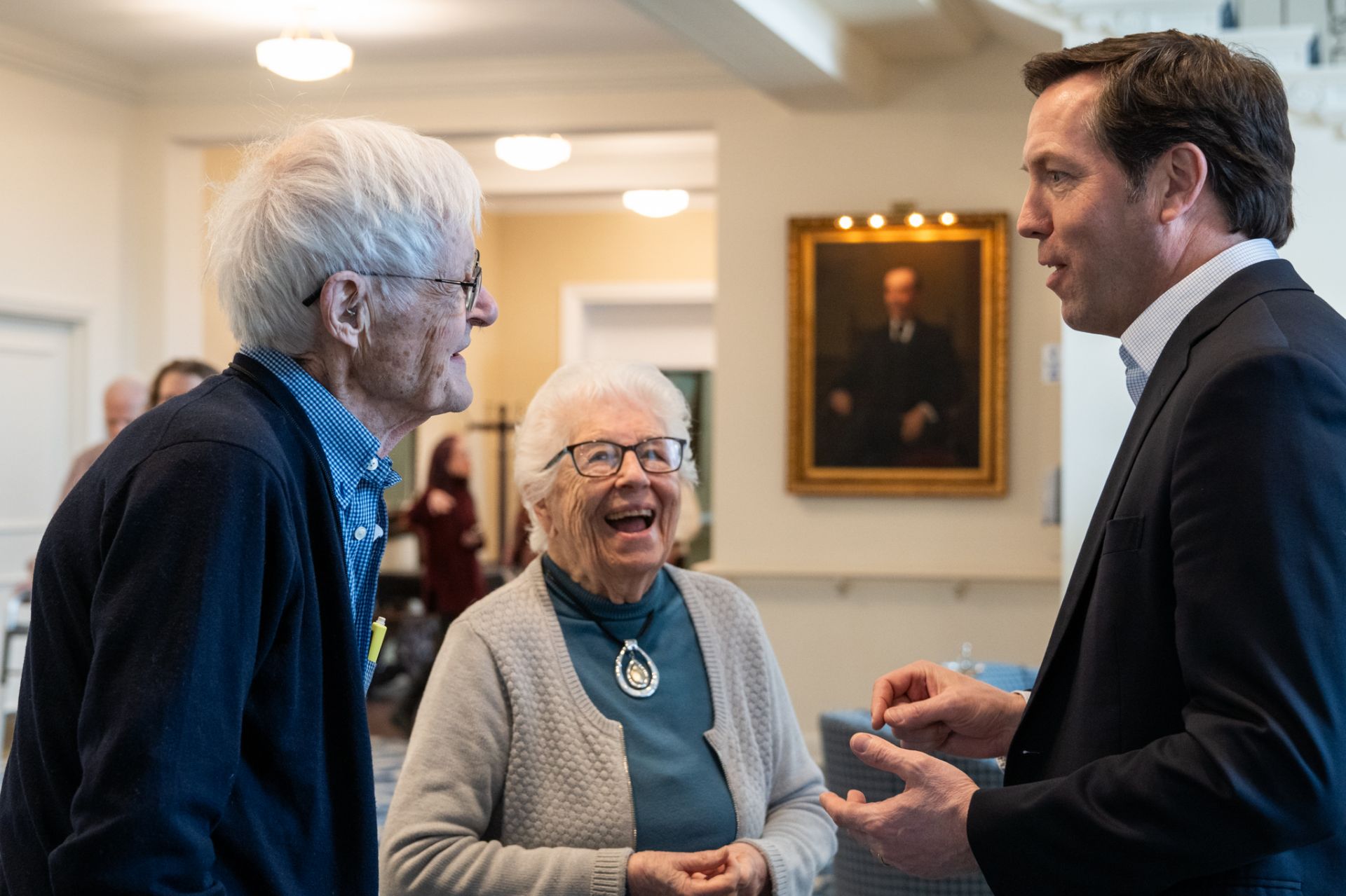 Two Osborn residents chat with Osborn CEO Matthew Anderson