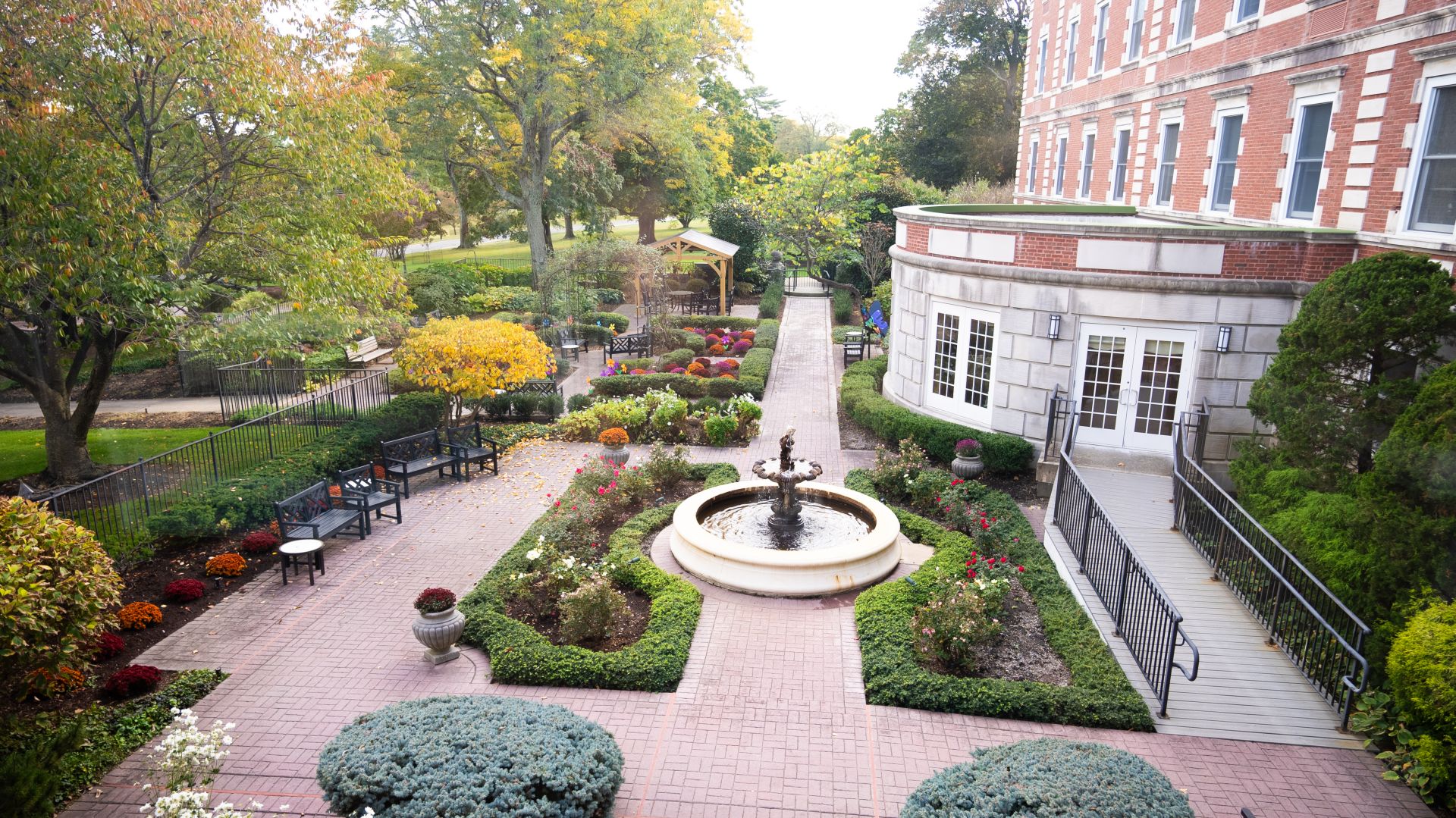 Aerial view of The Osborn's flower garden